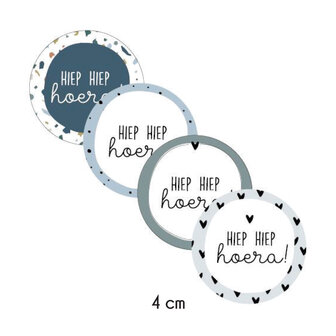 Sticker 4 cm - 12x Hiep hiep hoera blauw