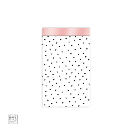 5x Cadeauzakje van hartjes met metallic roze rand 12 x 19 cm