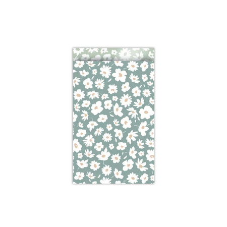 5x Cadeauzakje groen met bloem 12 x 19 cm
