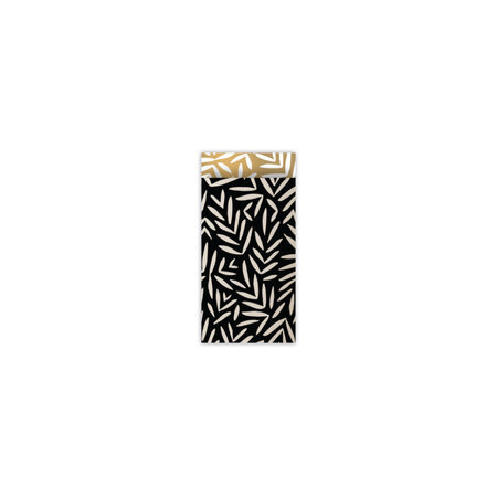 5x Mini cadeauzakje zwart goud blad 7 x 13 cm