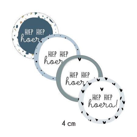 Sticker 4 cm - 12x Hiep hiep hoera blauw
