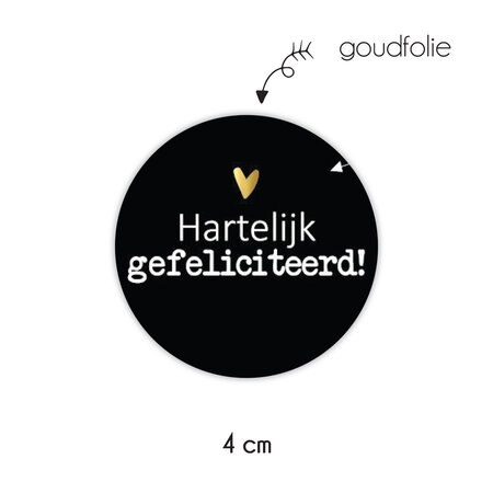 Sticker 4 cm - 10x Hartelijk gefeliciteerd zwart 22