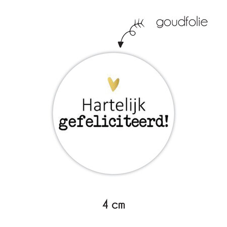 Sticker 4 cm - 10x Hartelijk gefeliciteerd wit 22